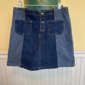 Mossimo Denim Patchwork A-Line Skirt XL 14/16 Blue Cotton Blend shorts skort
